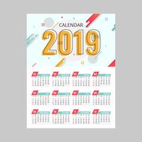 2019 Utskriftsbar kalendervektor vektor