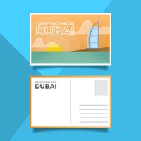 Flat Dubai Landmark Burj Al Arab Jumeirah Vykort Vector Illustration