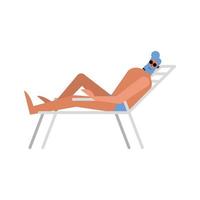 Sommermannkarikatur mit Badebekleidung auf Sonnenstuhlvektordesign vector