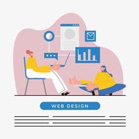 Webdesign und Frauen mit Laptop-Vektorillustration vektor