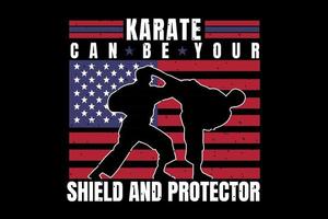 T-Shirt Silhouette Karate Flagge American Vintage Style vektor