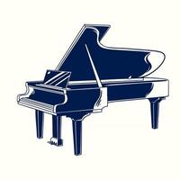 Vektor handgezeichnete Illustration des Klaviers im Vintage-Gravur-Stil. Jazz klassische Musik Instrument Flügel isoliert auf weißem Hintergrund. detaillierte alte Retro-Holzschnitt-Zeichnung
