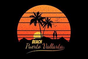 T-Shirt Silhouette Strand Paar Sonnenuntergang Sommer Himmel Baum vektor