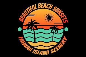 T-Shirt Silhouette Strand Hawaii Insel Sonnenuntergang schönes Meer vektor