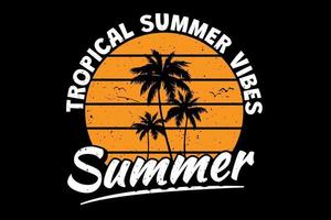 t-shirt tropisk sommar vibbar palm beach sky retro vintage stil vektor