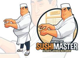 japanischer koch bereitet sushi illustration vektor