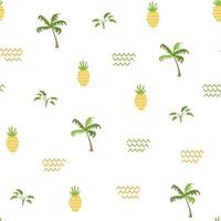 sommar natur sömlösa mönster. vektor illustration av ananas, palmer, vågor och safari växter