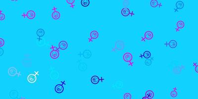 ljusrosa, blå vektormönster med feminismelement. vektor