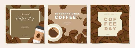 uppsättning av internationell kaffe dag baner, 1:a oktober Semester. geometrisk enkel minimalistisk horisontell hälsning platt stil för baner, affisch, bakgrund. vektor illustration.