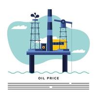 Erdölplattform und Ölpreisbeschriftung vektor