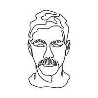 Kopf Mann mit Schnurrbart ein Linienstil-Symbol vektor
