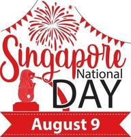 singapore nationaldag banner med merlion landmärke i singapore vektor