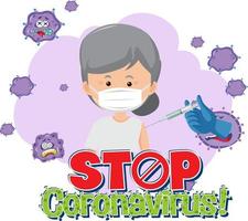 Stoppen Sie das Coronavirus-Banner mit dem Patienten, der eine medizinische Maske trägt vektor