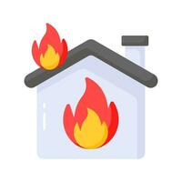 brinnande Hem ikon design, isolerat på vit bakgrund, brand försäkring vektor