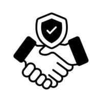 Handschlag und Schild, Geschäft Zustimmung Versicherung, Deal Versicherung, Versicherung Politik Symbol vektor