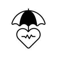 hjärtslag vågor på hjärta under paraply, begrepp ikon av hälsa försäkring, hjärta vård vektor