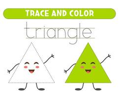 Spur und Farbe süß Dreieck. Basic geometrisch Formen. Arbeitsblatt zum Kinder. vektor