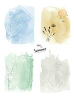 uppsättning av konst sommar vattenfärg och klotter handmålad bakgrund vektor