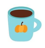 Herbst heiß trinken. Kaffee oder Tee mit Kürbis auf ein Tasse. eben Vektor Illustration.