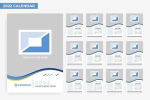 2022 blå kalendermall med plats för bild vektor