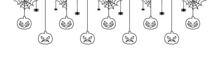 glücklich Halloween Banner oder Rand mit Jack Ö Laterne Kürbisse Gliederung Gekritzel. hängend gespenstisch Ornamente Dekoration Vektor Illustration, Trick oder behandeln Party Einladung