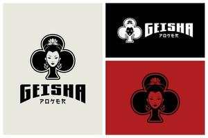 skön ansikte geisha av klubbar spelar kort poker logotyp vektor design inspiration