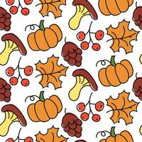ein Muster von Herbst Elemente fallen Herbst Blätter, Beeren, Kürbisse, Pilze, Zapfen und Andere. Vektor nahtlos Muster. Herbst Karikatur Kinder- Textur