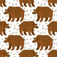 en mönster med tecknad serie stor brun björnar. sömlös mönster med rader på en vit bakgrund. utskrift på textilier och papper, barns vektor illustration