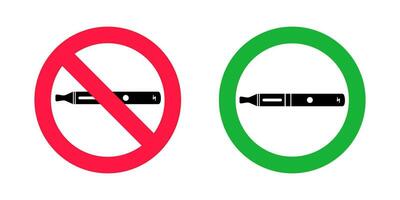 Nej vaping och vaping område tecken. röd förbjuden och grön tillåten cirklar tecken vektor