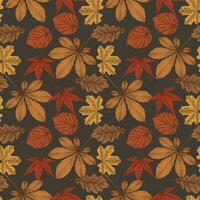 Herbst Blätter nahtlos Muster im Jahrgang Stil. Vektor Illustration im graviert Stil
