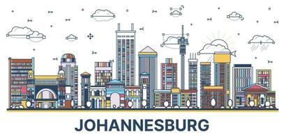 översikt Johannesburg söder afrika stad horisont med färgad modern och historisk byggnader isolerat på vit. vektor