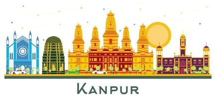 kanpur indien skyline der stadt mit farbigen gebäuden isoliert auf weiß. vektor