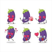 Aubergine Karikatur Charakter mit Liebe süß Emoticon vektor