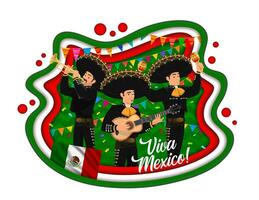 viva mexico papper skära med mariachi musiker vektor
