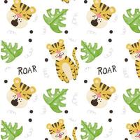 Cute Tiger Pattern With Exotic Leaves vektor