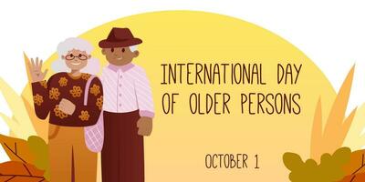 International älter Personen Tag, gehaltenen auf 1 Oktober. Vektor Illustration. können Sein benutzt zu erstellen Werbung Materialien, Sozial Medien Beiträge, und Bewusstsein Kampagnen zum International älter Personen Tag