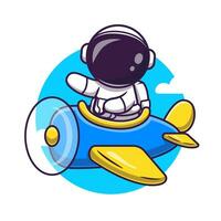 süß Astronaut Flug mit Flugzeug Karikatur Vektor Symbol Illustration. Wissenschaft Transport Symbol Konzept isoliert Prämie Vektor. eben Karikatur Stil