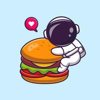 süß Astronaut Essen Burger Karikatur Vektor Symbol Illustration. Wissenschaft Essen Symbol Konzept isoliert Prämie Vektor. eben Karikatur Stil