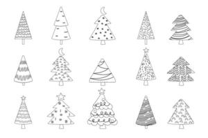 einstellen von Hand gezeichnet Gliederung Weihnachten Bäume vektor