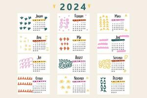 Vertikale Kalender zum 2024 im Hand gezeichnet Stil. minimal Stil Neu Jahr vektor