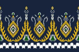 Ikat Vektor ethnisch nahtlos Muster Design. Ikat aztekisch Stoff Teppich Ornamente Textil- Dekorationen Hintergrund.