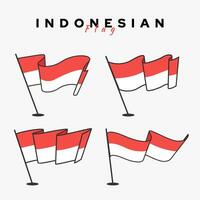 einstellen von indonesisch Flagge rot Weiß Karikatur Vektor Kunst Illustration Design