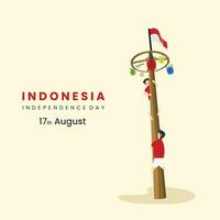 die leute feiern den indonesischen unabhängigkeitstag mit panjat pinang oder einem traditionellen spielwettbewerb zum stangenklettern. vektorillustration im flachen stil vektor