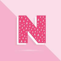 rosa Färg brev n logotyp och ikon för bröst cancer medvetenhet månad vektor