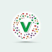 Brief v Logo Design Vorlage mit bunt Liebe Herz Star und Ballon Vektor