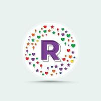 Brief r Logo Design Vorlage mit bunt Liebe Herz Star und Ballon Vektor
