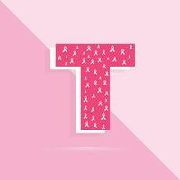 rosa Färg brev t logotyp och ikon för bröst cancer medvetenhet månad vektor