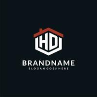 Initiale Brief hd Logo mit Zuhause Dach Hexagon gestalten Design Ideen vektor