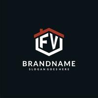 Initiale Brief fv Logo mit Zuhause Dach Hexagon gestalten Design Ideen vektor