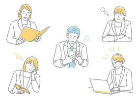 Geschäftsmann und Geschäftsfrau, die in ihrem Büro arbeiten und verschiedene Emotionen isoliert auf einem weißen Hintergrundset ausdrücken vektor